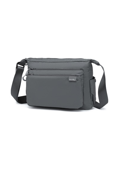 Smart Bags Hafif Kumaş Orta Boy Çok Cepli Kadın Postacı Çapraz Çanta Koyu Gri