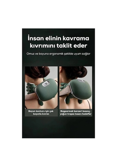 Şarjlı Isıtmalı El Hissi Boyun Ve Sırt Masaj Cihazı Taşınabilir Rahat Evde Kullanım Yeşil