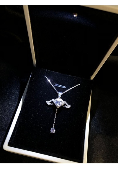 Vog Swarovski Model Kanatlı Kalp Hareketli Tasarım 925 Ayar Gümüş Sevgiliye,eşe Hediye Kolye Gümüş