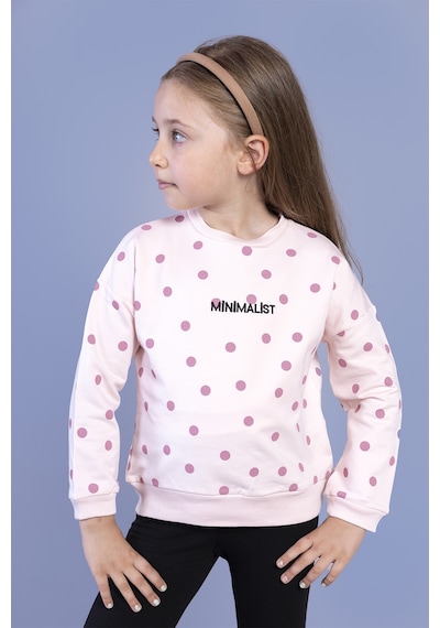 Toontoy Kız Çocuk Puantiye Desenli Sweatshirt Pudra