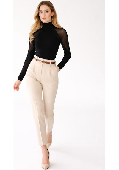 Ckm Moda Neriva Tül Detaylı Yarım Balıkçı Slim Fit Bluz Siyah
