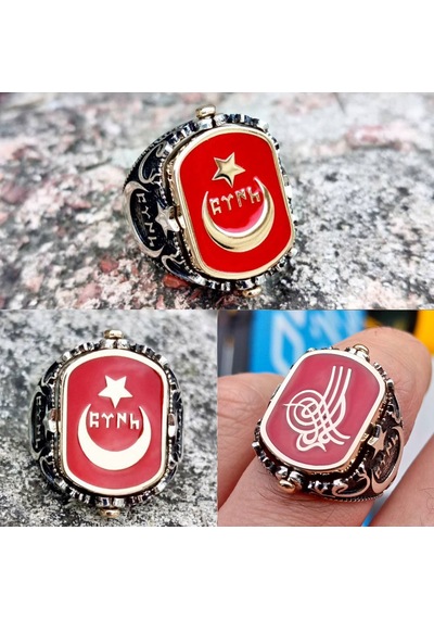 Fkgümüş Gök Türkçe Türk Yazılı Ay Yıldız Ve Osmanlı Tuğrası Çift Taraflı