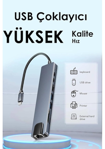 Macbook Pro Uyumlu Huawei Dell İle Uyumlu Type C To 4k Hdmı + Usb 3.0 + Sd/tf + Pd + Type-c Usb