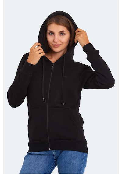 Slazenger Katya Kadın Fermuarlı Kapüşonlu Cepli Siyah Sweatshirt Siyah