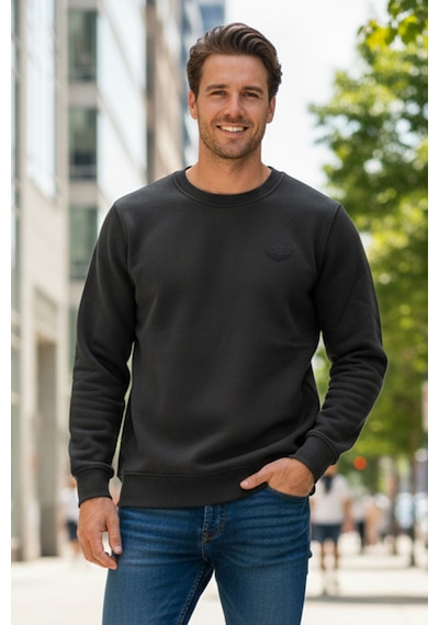 Remsa Erkek İçi Şardonlu Bisiklet Yaka Pamuklu Sweatshirt 0319 Siyah Siyah