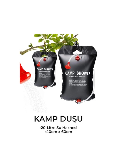 Güneş Enerjili Portatif Katlanır Su Deposu 20 Litre Kamp Duşu Siyah