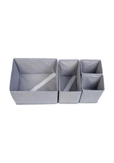 4 'lü Gri Beyaz Puantiyeli Dolap & Çekmece Düzenleyici Saklama Kutusu Organizer Kumaş 40 X 40 Gri Diğer