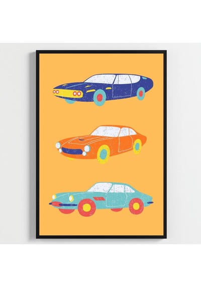 Besay Tam Gaz Macera:renkli Arabalar, Uçak Ve Vespa Çocuk Odası Posteri Dekoratif 3lü Set A4 Çerçevesiz