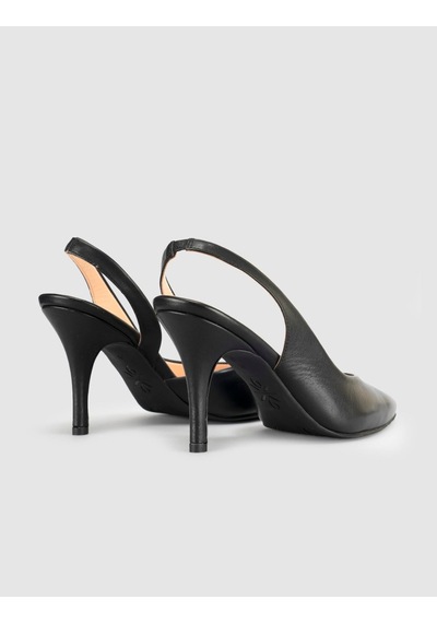 Cabani Siyah Süet Hakiki Deri Slingback Stiletto Kadın Ayakkabı