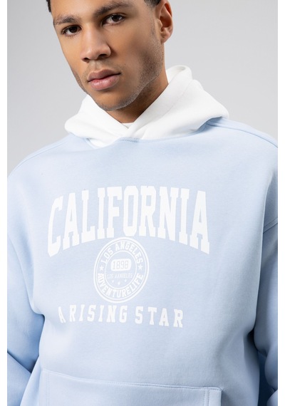 Vamos Çift Renk Baskılı Oversize Sweatshirt Bebe Mavi