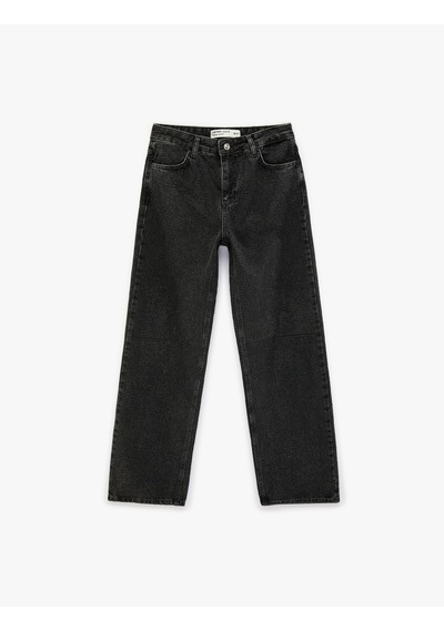 Koton Düz Paça Normal Bel Taş Detaylı Pamuklu Denim Pantolon - Straight Fit Jean Siyah 6sal40158md Siyah Koton Düz Paça Normal Bel Taş Detaylı Pamuklu Denim Pantolon - Straight Fit Jean Siyah 6sal40158md Siyah
