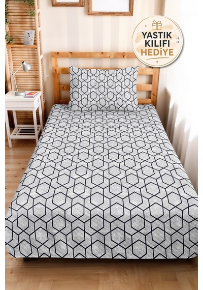 Geometrik Gri Desenli Genç Odası Tek Kişilik Pike Takımı-antrasit Minimal 160x220 Cm Yatak Örtüsü Kırsal Saman Sarmalı