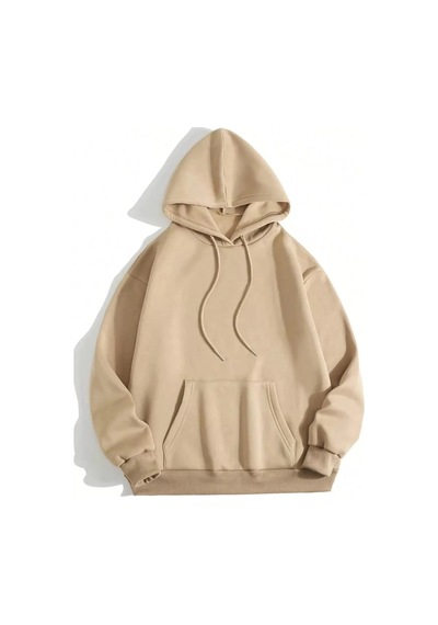 Erkek Düz Kapüşonlu Sweat - Bej 001