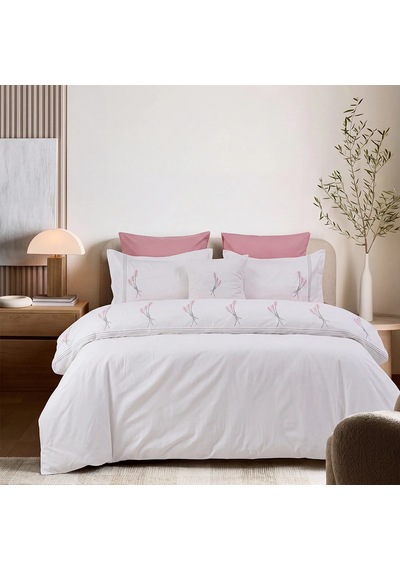 Snowdrop Nakışlı 7 Parça Çift Kişilik Nevresim Takımı Pudra-canlı Beyaz