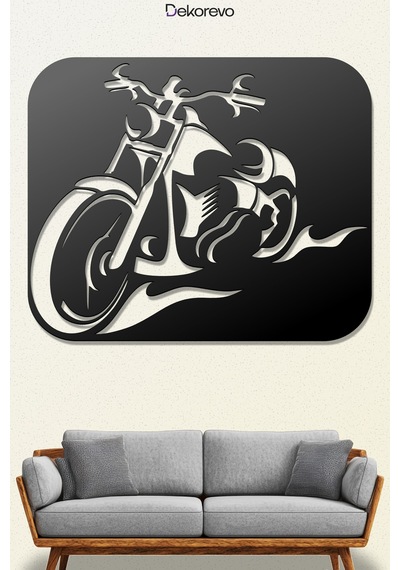 Motosiklet Metal Duvar Tablosu - Metal Duvar Sanatı - Siyah - 21 X 30 Cm
