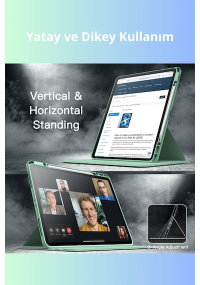 Apple Uyumlu iPad Pro 11 İnç 2025 M5 Çipli 360 Derece Dönebilen Standlı Pino Tablet Kılıfı Kapaklı Kılıf