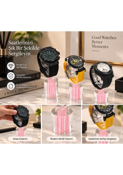 Saat Standı 3'lü Set Lazer Model Oval Pembe Pleksi