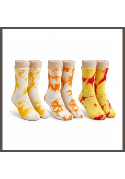 Bezos Unisex Batik Desenli Çorap 3'lü Set Pamuklu Renkli Uzun Soket Dikişsiz Nefes Alan Günlük Spor Çorabı Nxrlvng Çok  Renkli