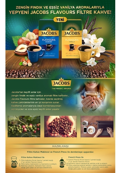Jacobs Flavours Vanilya + Fındık Aromalı Filtre Kahve 4 x 250 G