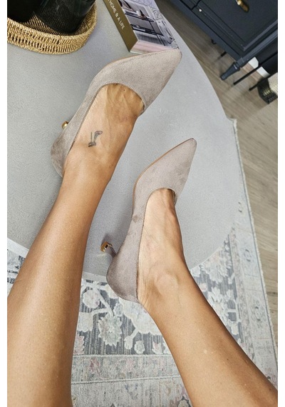 10 670 Topukla Kadın 6 Cm Kadeh Topuk Stiletto Vizon Süet