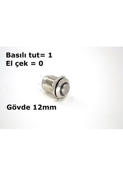 12V Mavi Işıklı Yuvarlak Metal 12 MM Yaylı Buton Anahtar