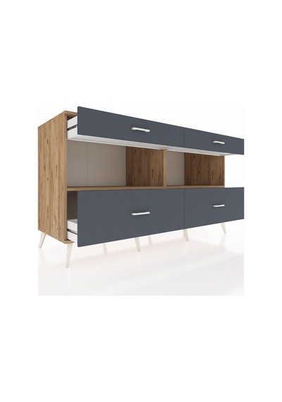 Kronos Konsol 2 Raflı 4 Çekmeceli 176x59x99 Çam-çam/antrasit Çam-çam/antrasit