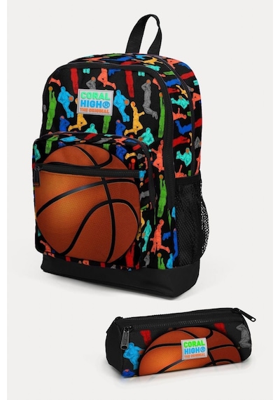 Coral High Kids Siyah Basketbol Desenli 2'li Okul Çanta Seti - Erkek Çocuk