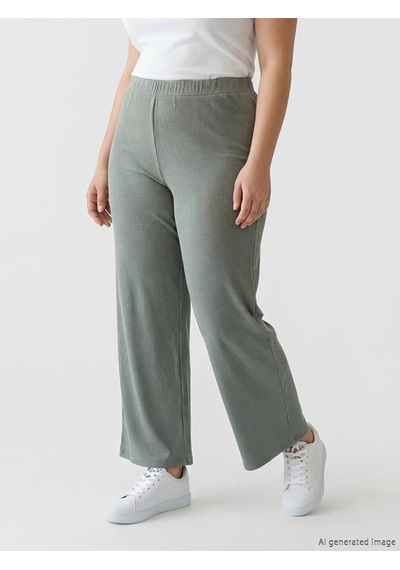 Lcwaıkıkı Classic Haki Beli Lastikli Çizgili Kadın Pantolon