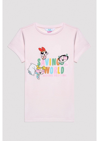 Powerpuff Girs Kız Çocuk Kısa Kollu Pijama Takımı Pudra