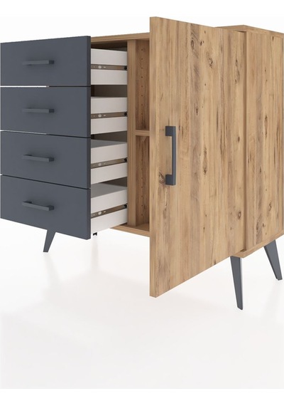 Arges Şifonyer Tek Raflı 4 Çekmeceli Tek Kapaklı 88x30x80 Çam-çam/antrasit Çam/antrasit Arges Şifonyer Tek Raflı 4 Çekmeceli Tek Kapaklı 88x30x80 Çam-çam/antrasit Çam/antrasit