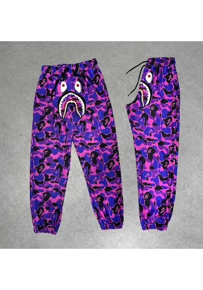 Soonaksesuar İki İplik Mevsimlik Bape Nakişli Eşofman Pantolon - Mor Mor