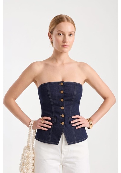 Blue White Kadın Denim Büstiyer Lacivert M