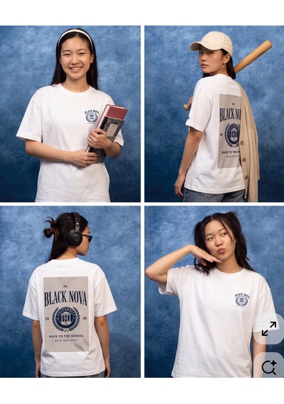 Black Nova Oversize Baskılı Unisex Tişört The Academy Beyaz