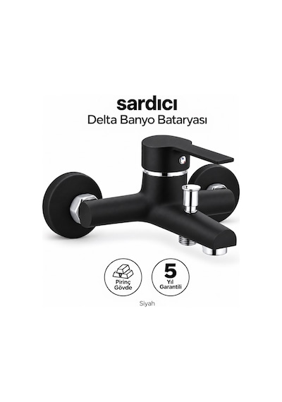 Sardıcı Delta Siyah Pirinç Banyo Bataryası Dirsek Rozet Dahil