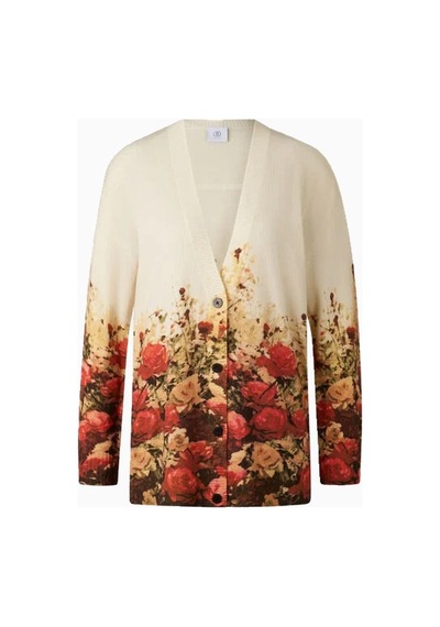 Bogner Heidi Yün Karışımlı Floral Tasarım Lüks Kadın Hırka Bej-kırmızı
