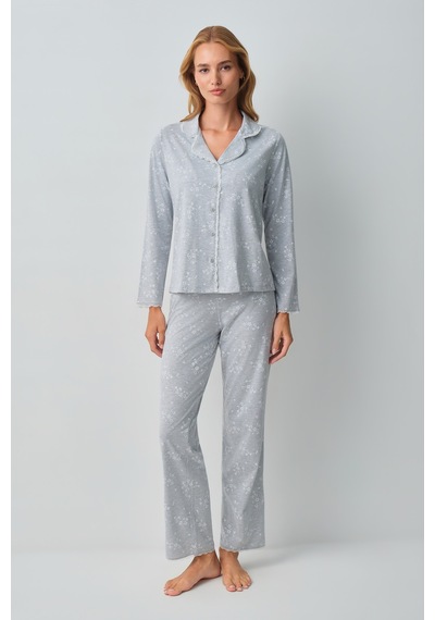 Suwen Griss Gömlek Yaka Pijama Takımı Wsh10510157964 Gri Melanj