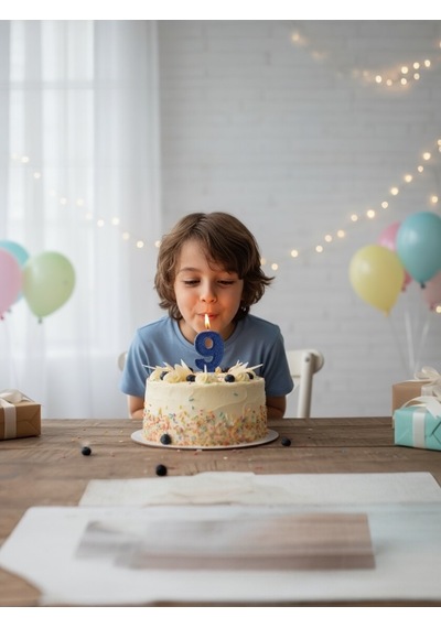 Lacivert Simli Pasta Mumu Doğum Günü Mum 9 Yaş