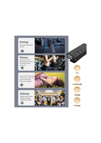 Bluetooth 5.1 Kablosuz Handsfree Mikro Hafıza Kart Girişli Aux Bluetooth