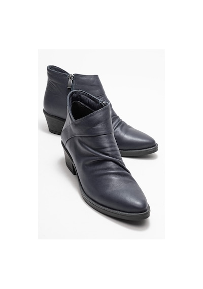 Luvishoes Luvi Shoes Rule Lacivert Hakiki Deri Kadın Kalın Topuklu Bot Lacivert