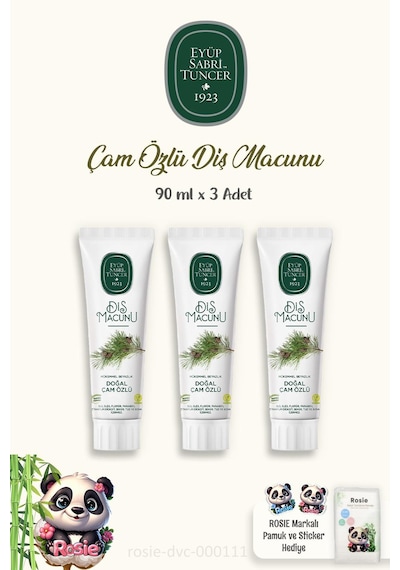 Eyüp Sabri Tuncer Diş Macunu Çam Özlü 3 x 90 ML + Rosie Pamuk