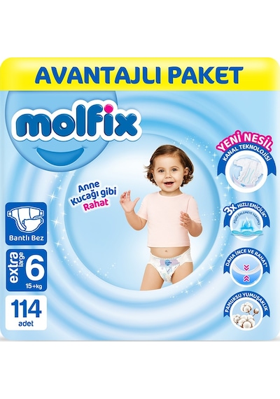 Molfix Bebek Bezi 6 Beden Extra Large Avantajlı Paket 114 Adet 3'lü