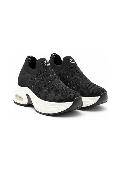 Voyager Taşlı Triko Kalın Dolgu Taban Kadın Sneaker Ayakkabı B278 Siyah