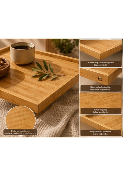 Bambu Katlanır Çok Amaçlı Sehpa 30 40 Cm Açık kahverengi