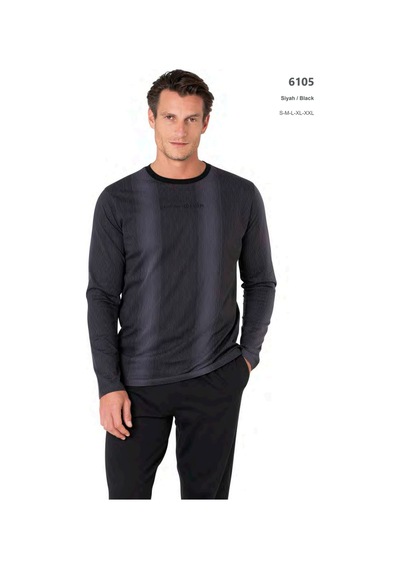 Pierre Cardin 6105 Erkek Uzun Kollu Bisiklet Yaka Pijama Takımı-siyah Siyah