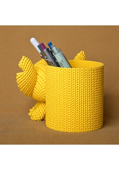 3d Baskı Knitted Kalemlik - Sevimli Karakterli Masaüstü Kalem Organizeri-sarı Çok Renkli