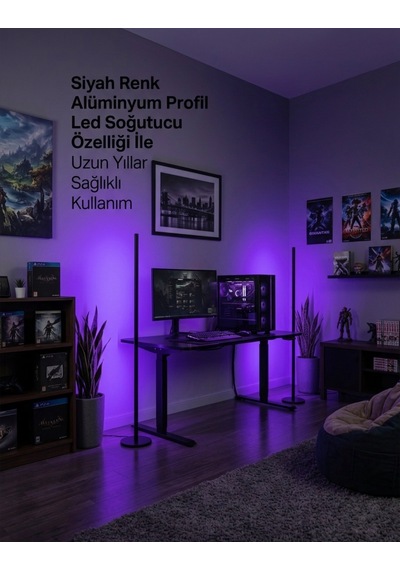 Led Lambader 120 Cm Rgb Mix Kumandalı Renk Geçişli 16 Renk Ambiyans Köşe Aydınlatma Siyah