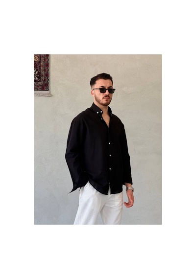 More Black Oversize Fresh Keten Gömlek Siyah
