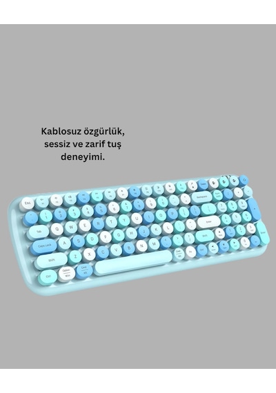 Mey İthalat Retro Daktilo Stilli Kablosuz Klavye Mouse Seti Sessiz Ve Şık