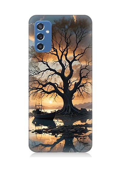 Samsung Galaxy M52 Uyumlu Göl Kenarında Yalnız Ağaç Desenli Silikon Kılıf Çok Renkli