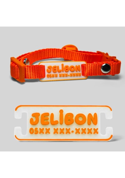 Sallanmayan, Charmlı, İsimlikli, Telefon Numarası Yazılı, Kedi Boyun Tasması Safety Click Turuncu